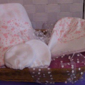Pink Hearts on White Flannel Baby Basket Gift Set.